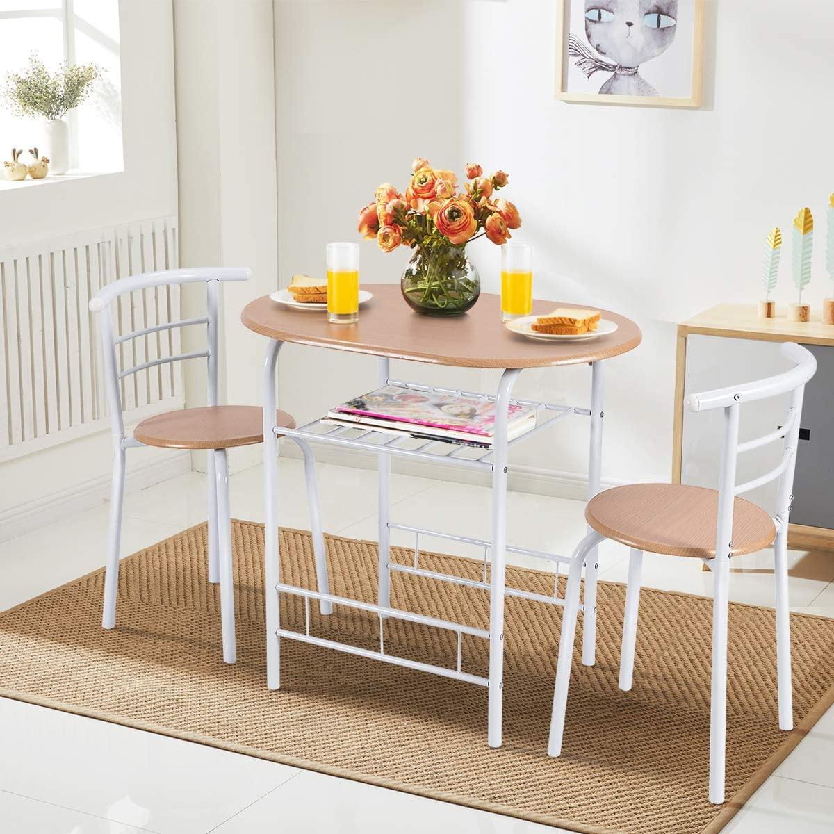 3 Piece Dining Set Compact 2 Chairs and Table - Giantexus