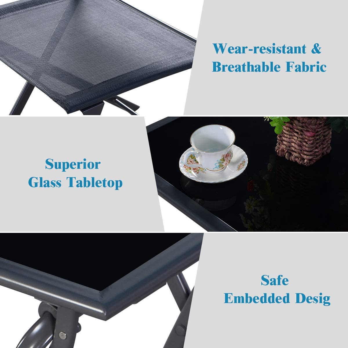 Giantex Metal Patio Dining Table and 2 Chairs, 3 Pieces Portable Patio Bistro Set for Garden Backyard Lawn