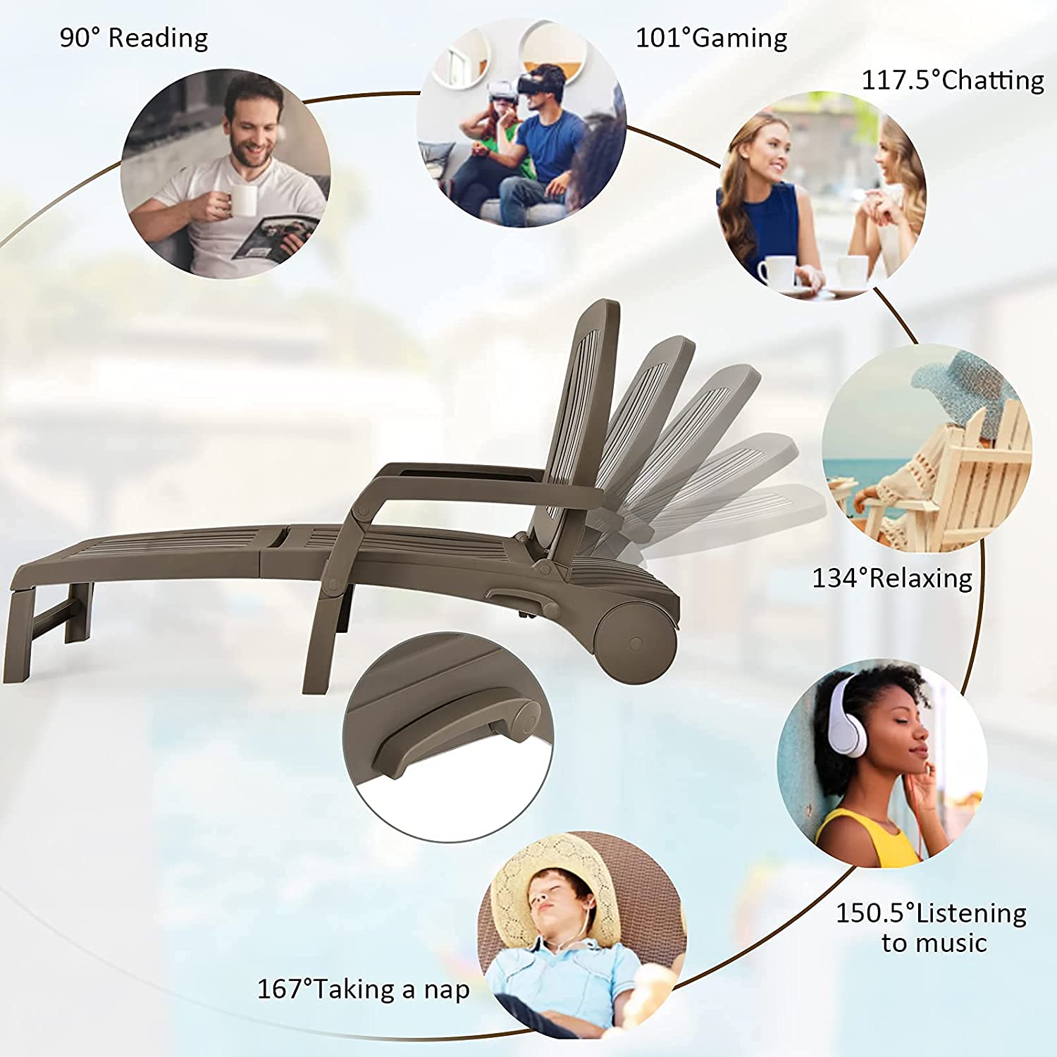 Chaise Lounge Outdoor,Foldable Sun Lounger with Wheels - Giantexus