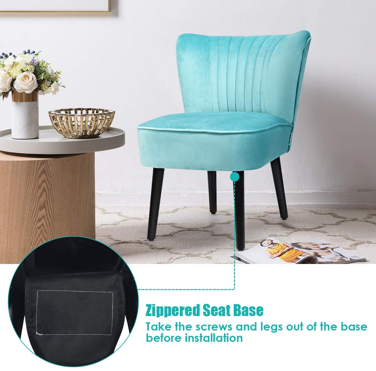 Set of 2 Velvet Accent Chair, Upholstered Modern Leisure Club Chairs w/ Solid Wood Legs - Giantexus