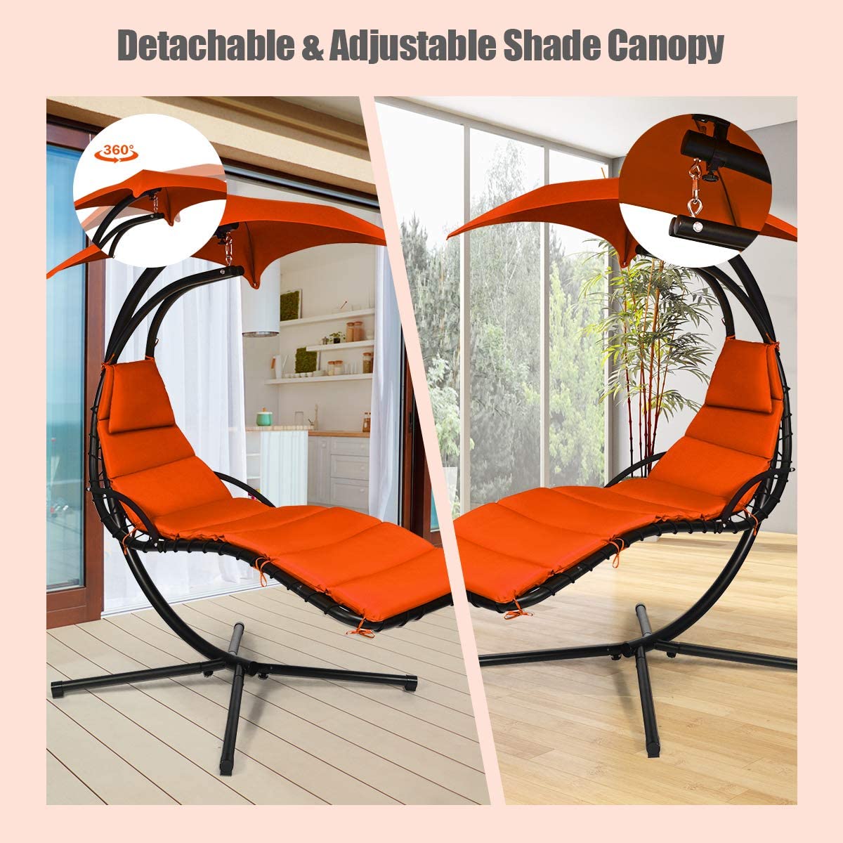 Hanging Chaise Lounger Chair, Arc Stand Porch Swing Chair - Giantex