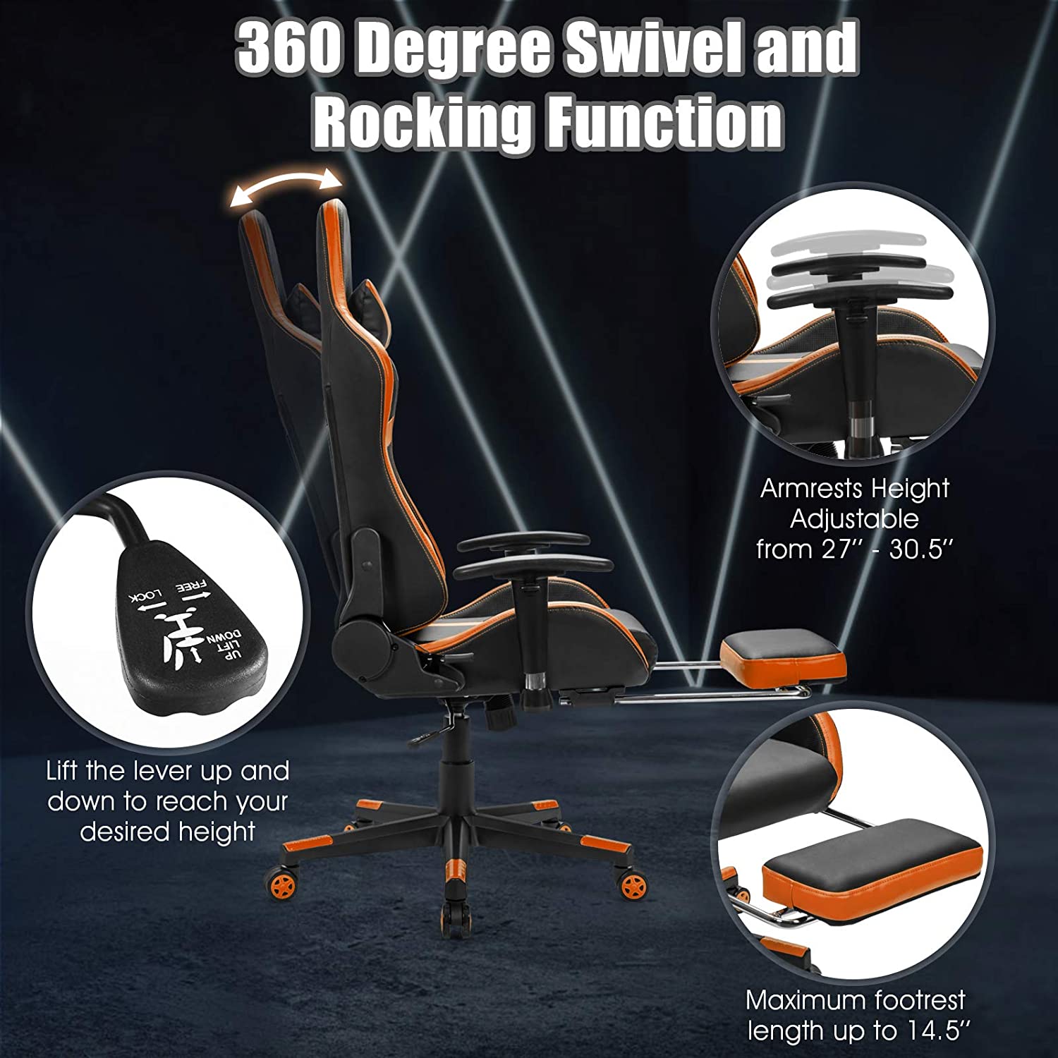 Computer Gaming Chair, Adjustable Massage Gaming Chair