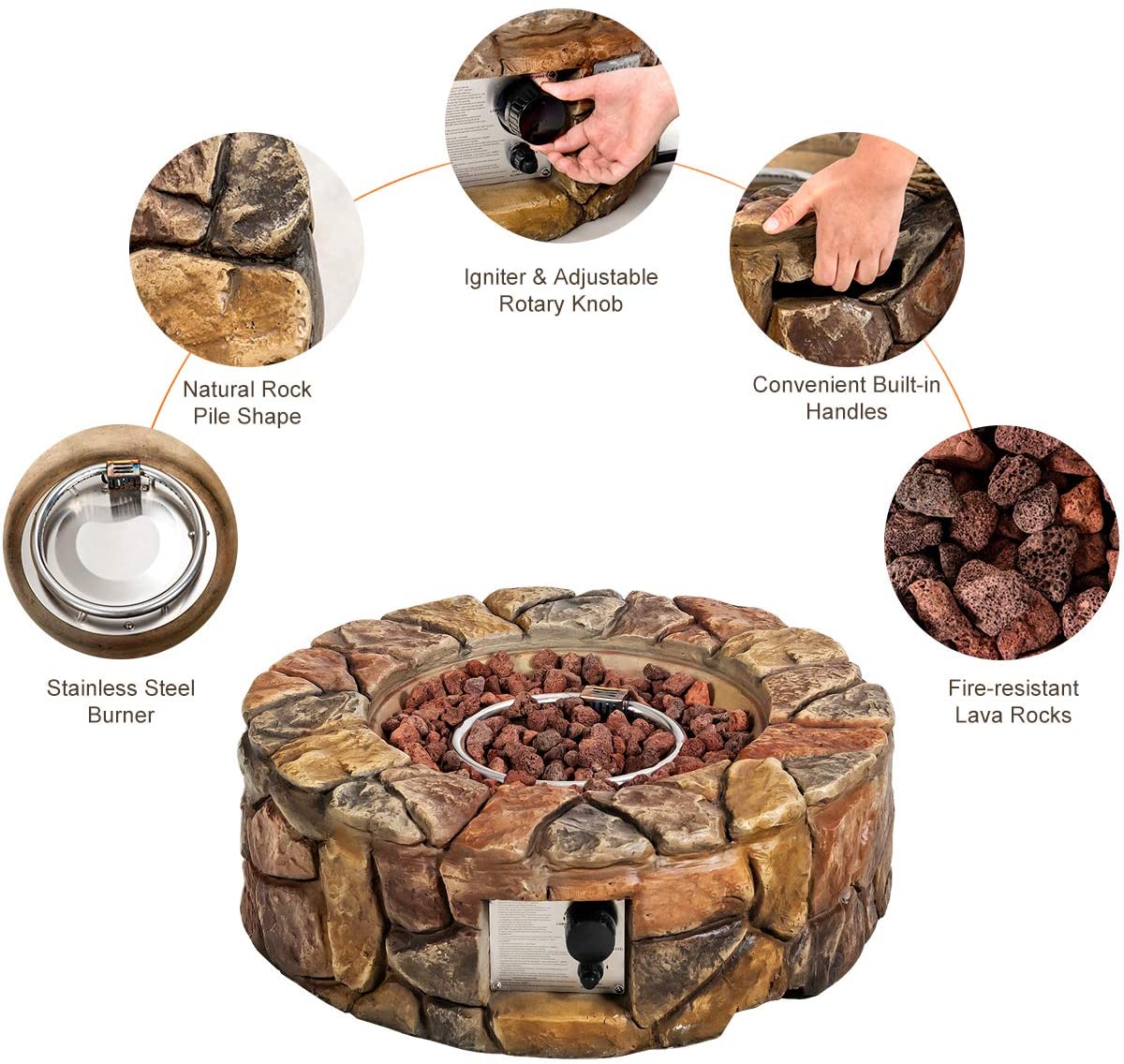 Gas Fire Pit, 28 Inch 40,000 BTU Propane Fire Pit Outdoor