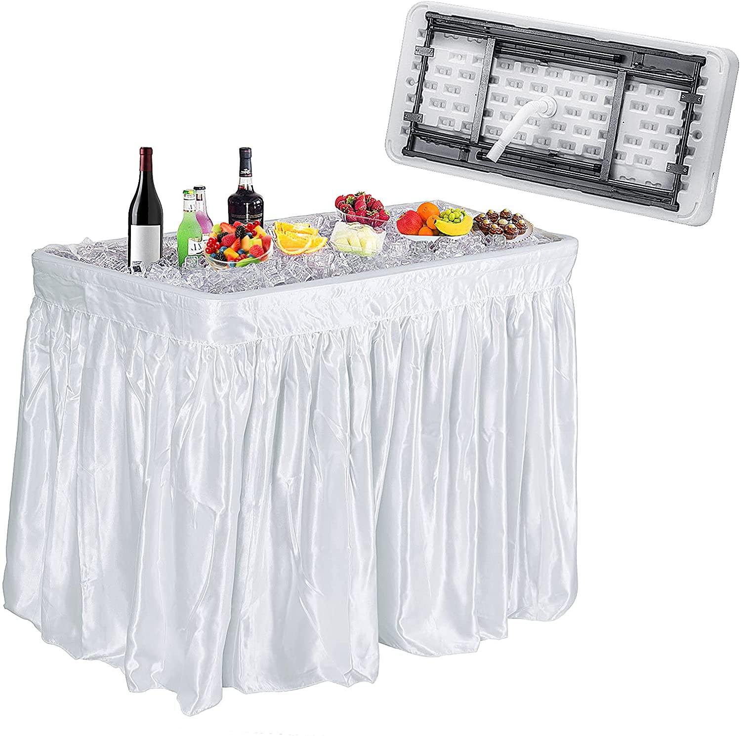 Giantex 4 Foot Ice Cooler Table w/ Matching Skirt and Drain Plug, Foldable Buffet Cold Food Keeper for Party - Giantexus