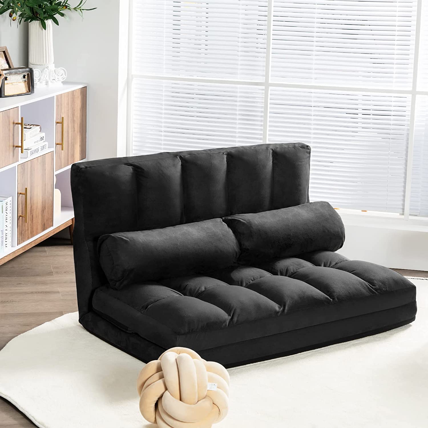 Adjustable Floor Sofa, Foldable Lazy Sofa Sleeper Bed 6-Position Adjustable,2 Pillows