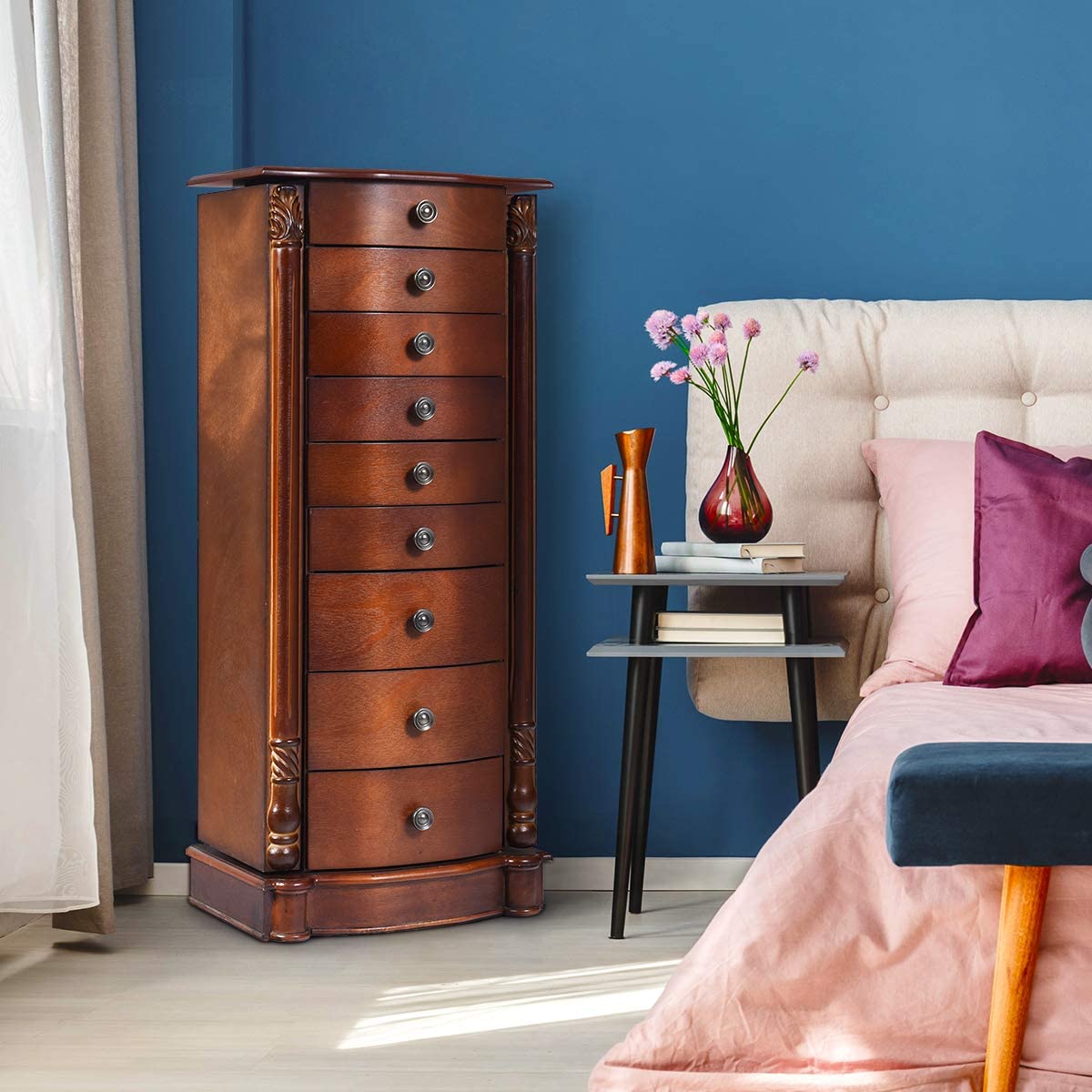 Large Jewelry Armoire Cabinet with 8 Drawers & 2 Swing Doors - Giantex
