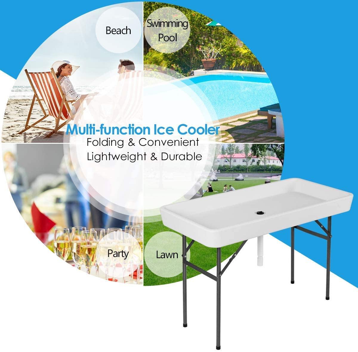 Giantex 4 Foot Ice Cooler Table w/ Matching Skirt and Drain Plug, Foldable Buffet Cold Food Keeper for Party - Giantexus