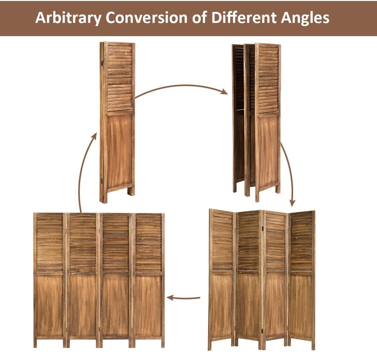 4 Panel 6 ft Wooden Room Divider, Portable Partition Screen - Giantexus