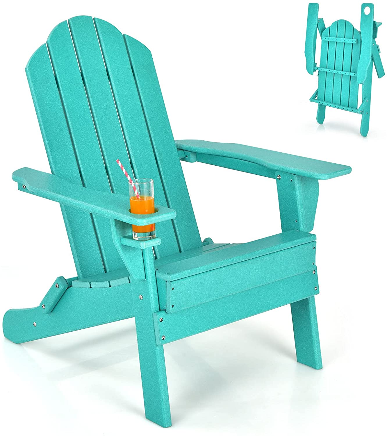Adirondack Chair Outdoor Folding Chairs, Weather Resistant Patio Chair with Built-in Cup
