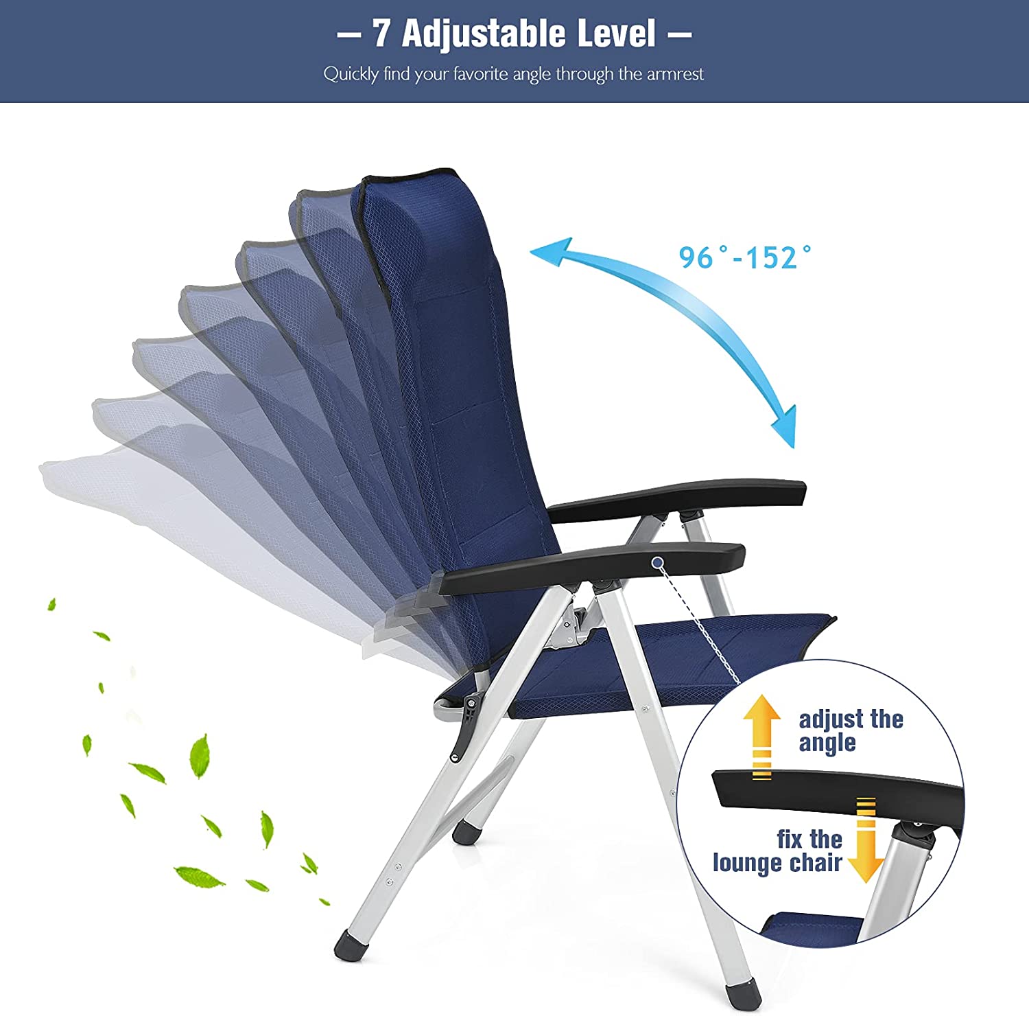 Giantex Set of 4 Patio Chairs, Folding Outdoor Chairs, High Back Recliner (Blue)