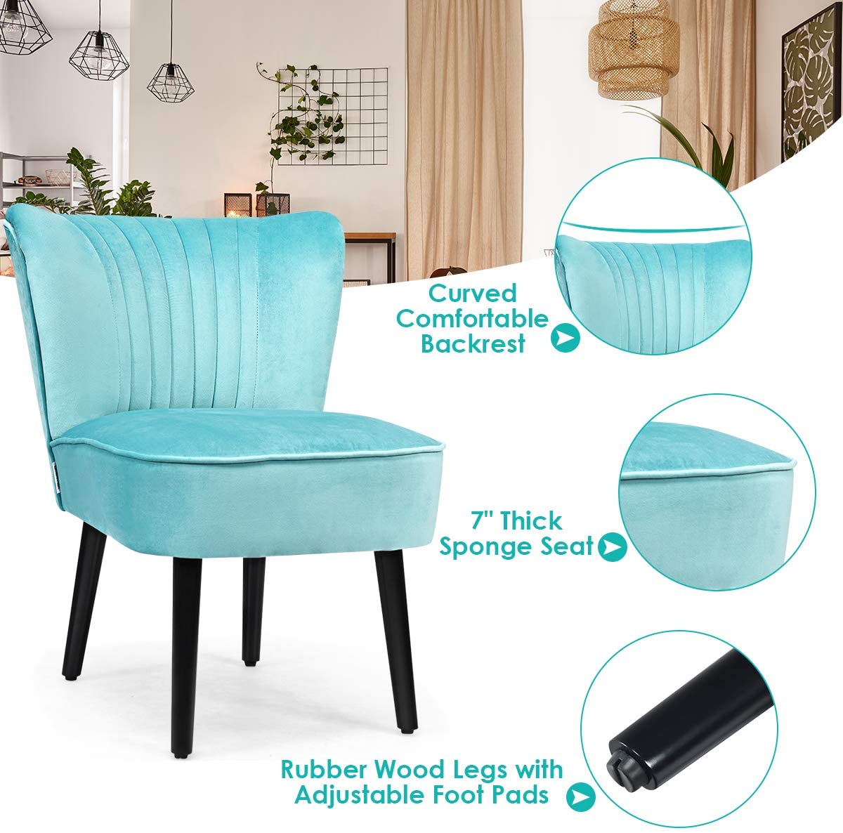 Set of 2 Velvet Accent Chair, Upholstered Modern Leisure Club Chairs w/ Solid Wood Legs - Giantexus