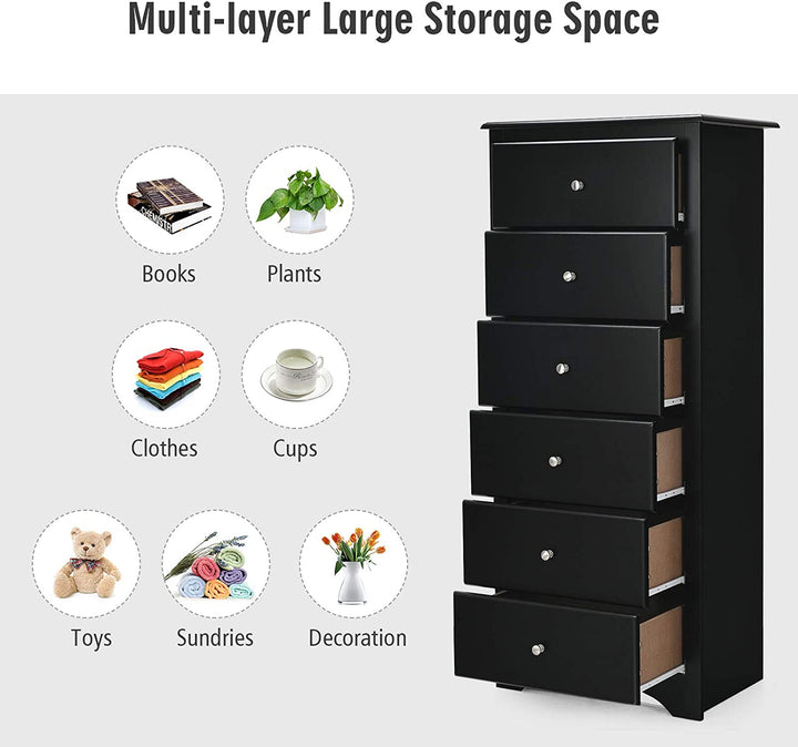 6 Drawer Chest Wooden Dresser Clothes Organizer Bedroom - Giantexus