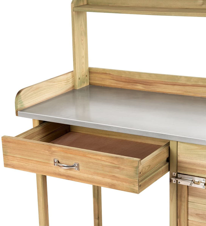 Potting Bench Table for Outside Natural Wood Garden Plant Lawn Patio Table