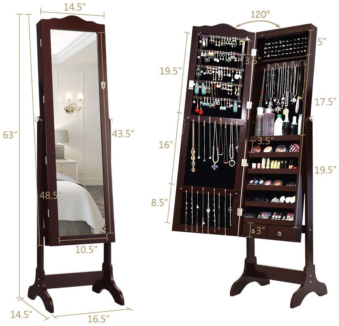 Giantex | 14 LEDs LEDs Jewelry Armoire Cabinet with Full-length Mirror