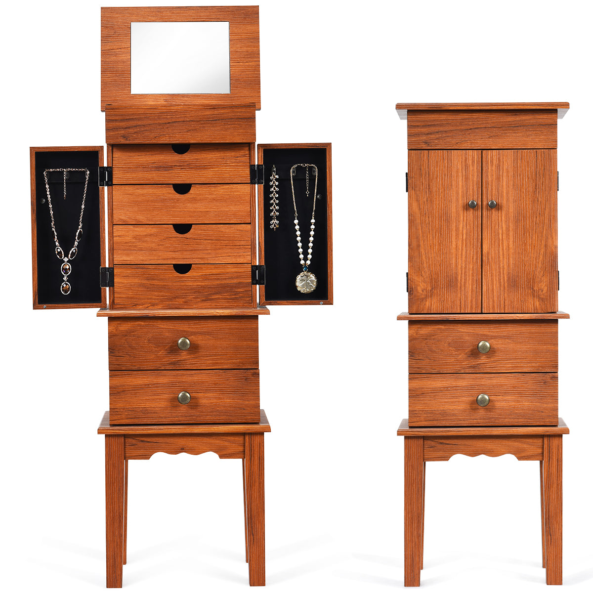 Large Top Storage Compartments Jewelry Cabinet (Honey)