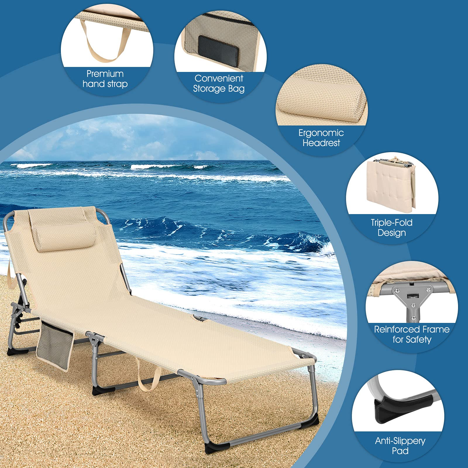 Giantex Lounge Chair Chaise Lounger, Beach Recliner with Mattress