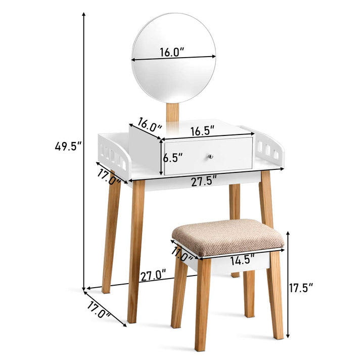 Giantex Vanity Table Set with Height Adjustable Round Mirror