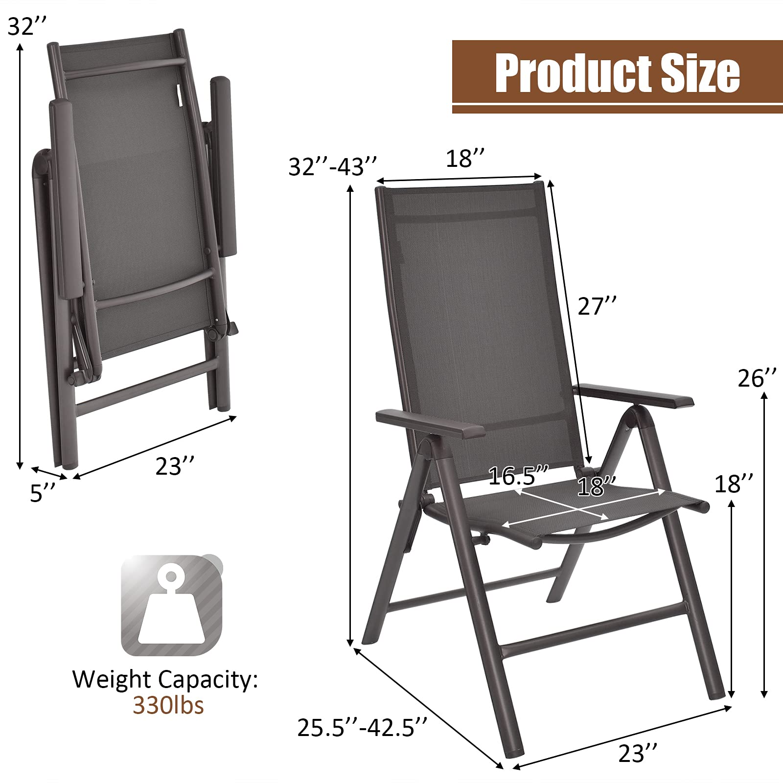 Giantex Patio Dining Chairs for Camping Pool Beach Yard No Assembly