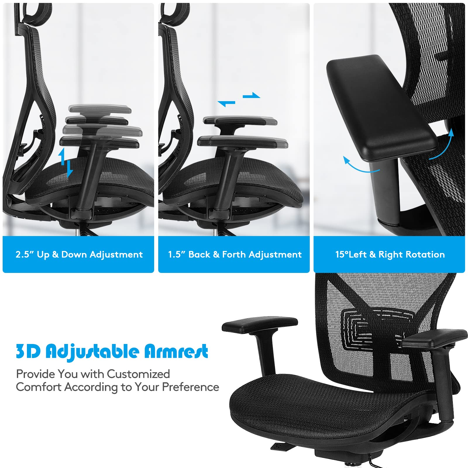 Giantex High-Back Mesh Executive Chair, with Adjustable Headrest, 3D Armrest, Lumbar Support, Reclining Backrest