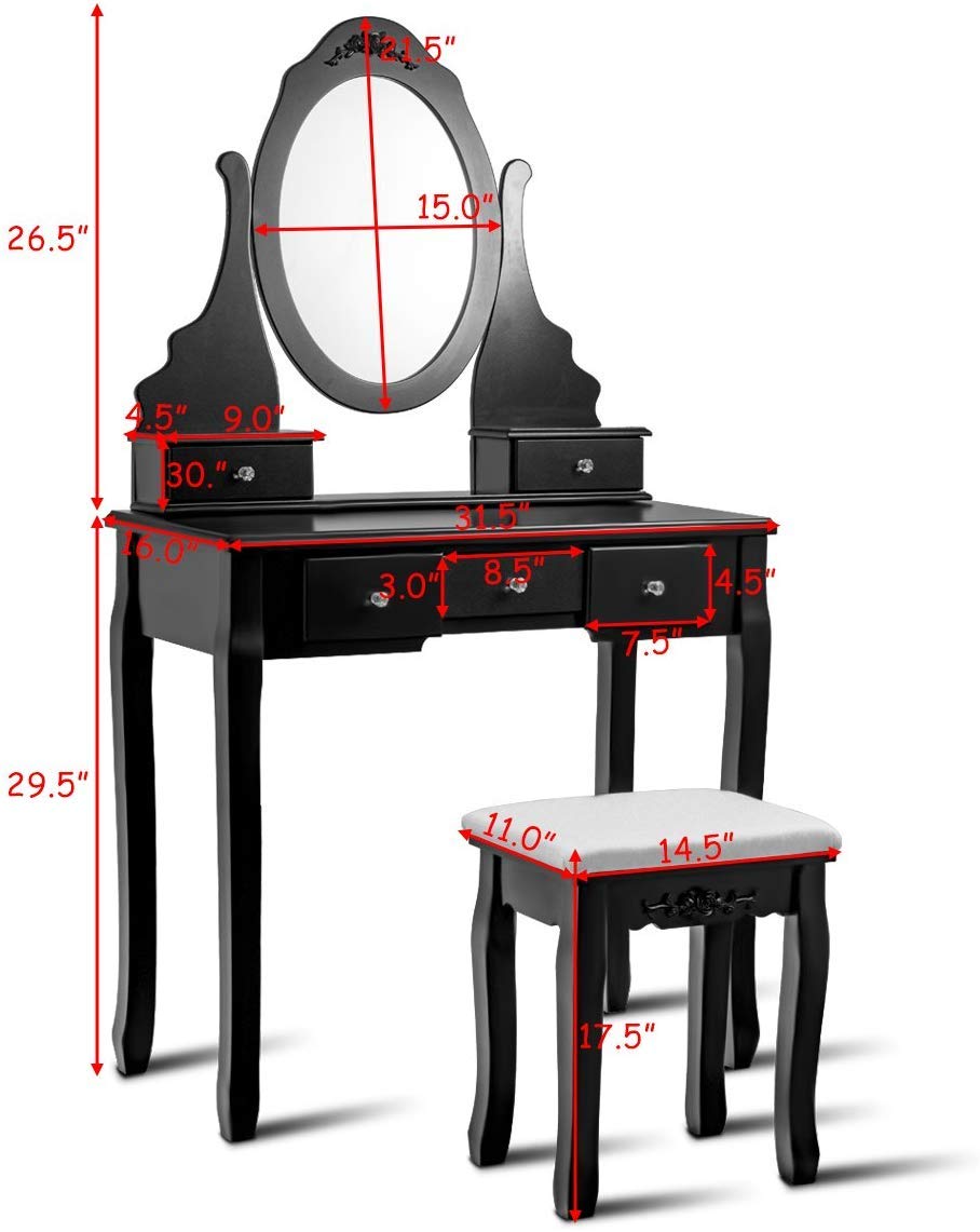 Giantex Makeup Dressing Table Large Storage with 5 Drawers