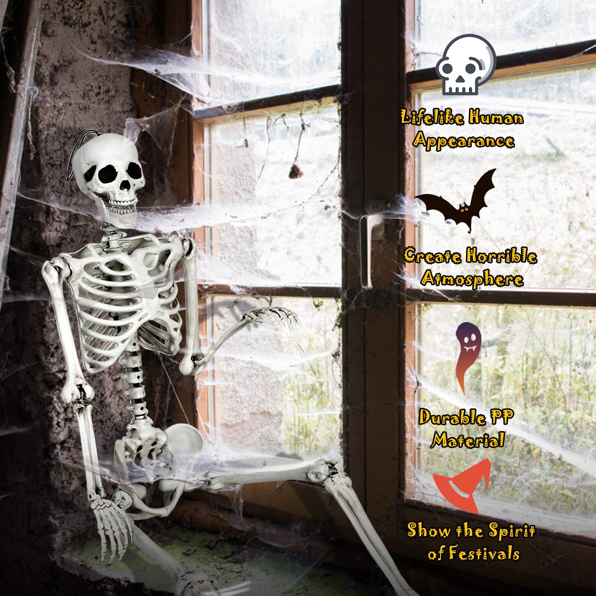 5.4 Ft Halloween Skeleton, Life Size Realistic Human Bones