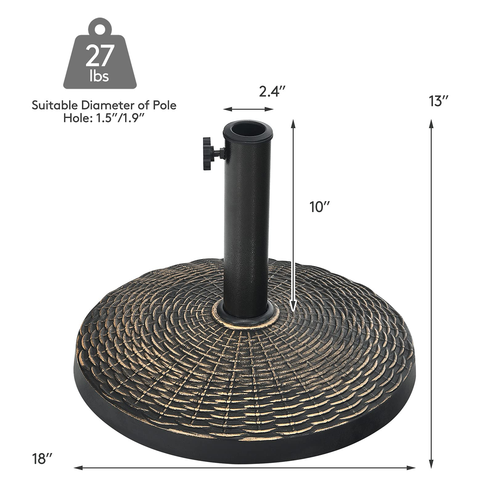 Giantex Round Patio Umbrella Base for 1.5" or 1.9" Diameter Pole, 27 lbs Heavy-Duty Resin Outdoor Umbrella Stand