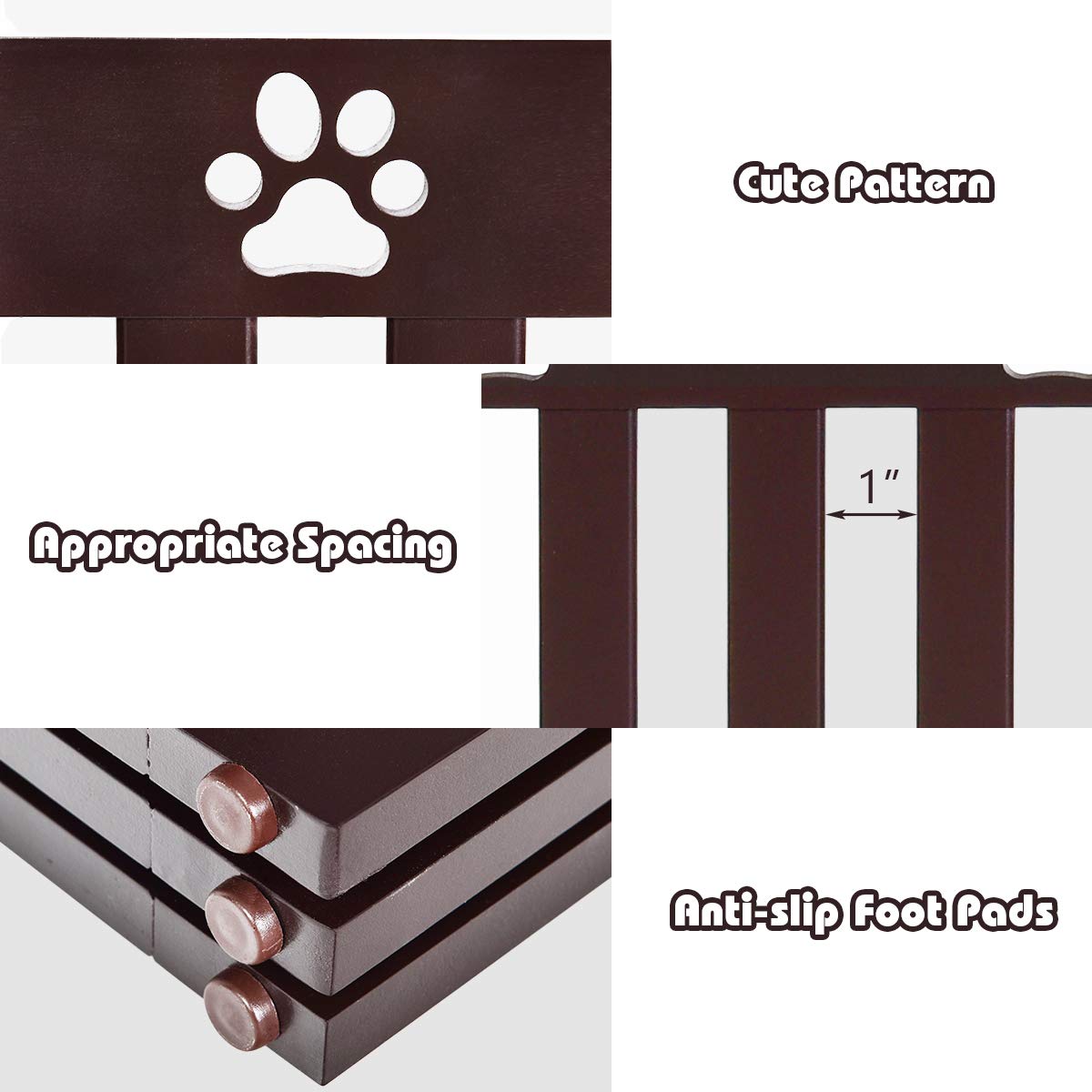 Giantex Wooden Freestanding Pet Gate, 3 Panel-24 inch Height Step Over Fence