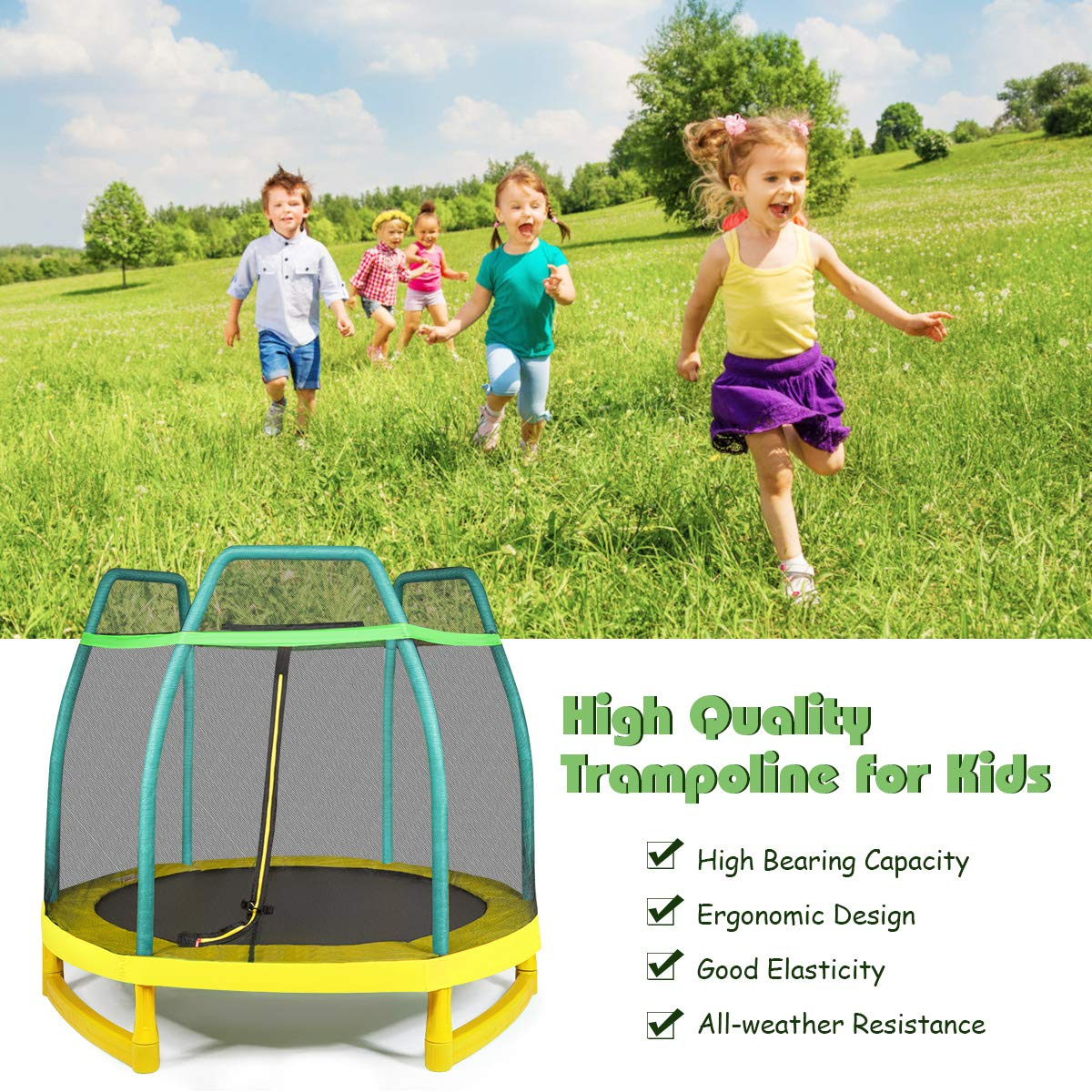 Giantex 7 Ft Kids Trampoline w/Safety Enclosure Net