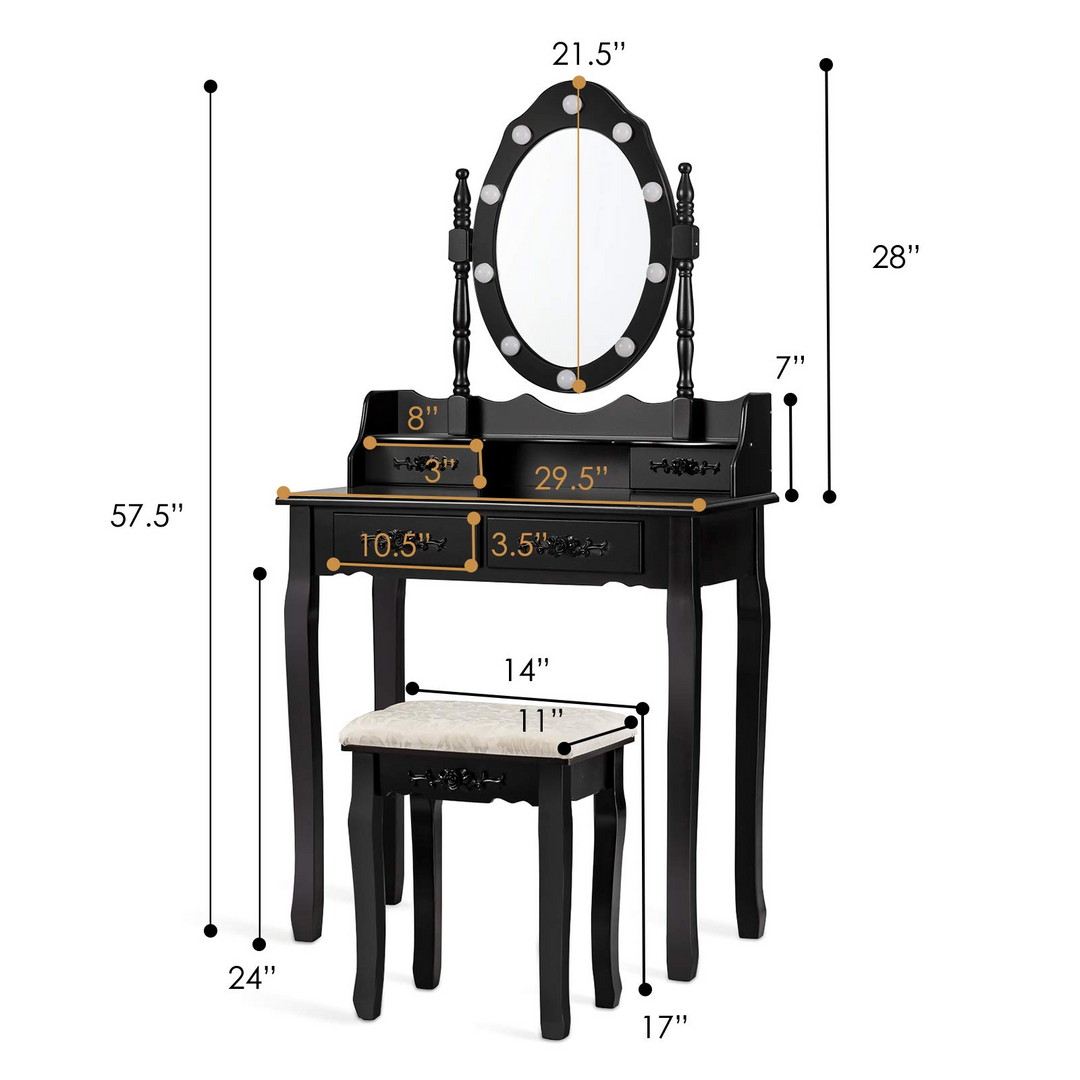 CHARMAID Vanity Set with 10 LED Lights and 4 Drawers - Giantexus
