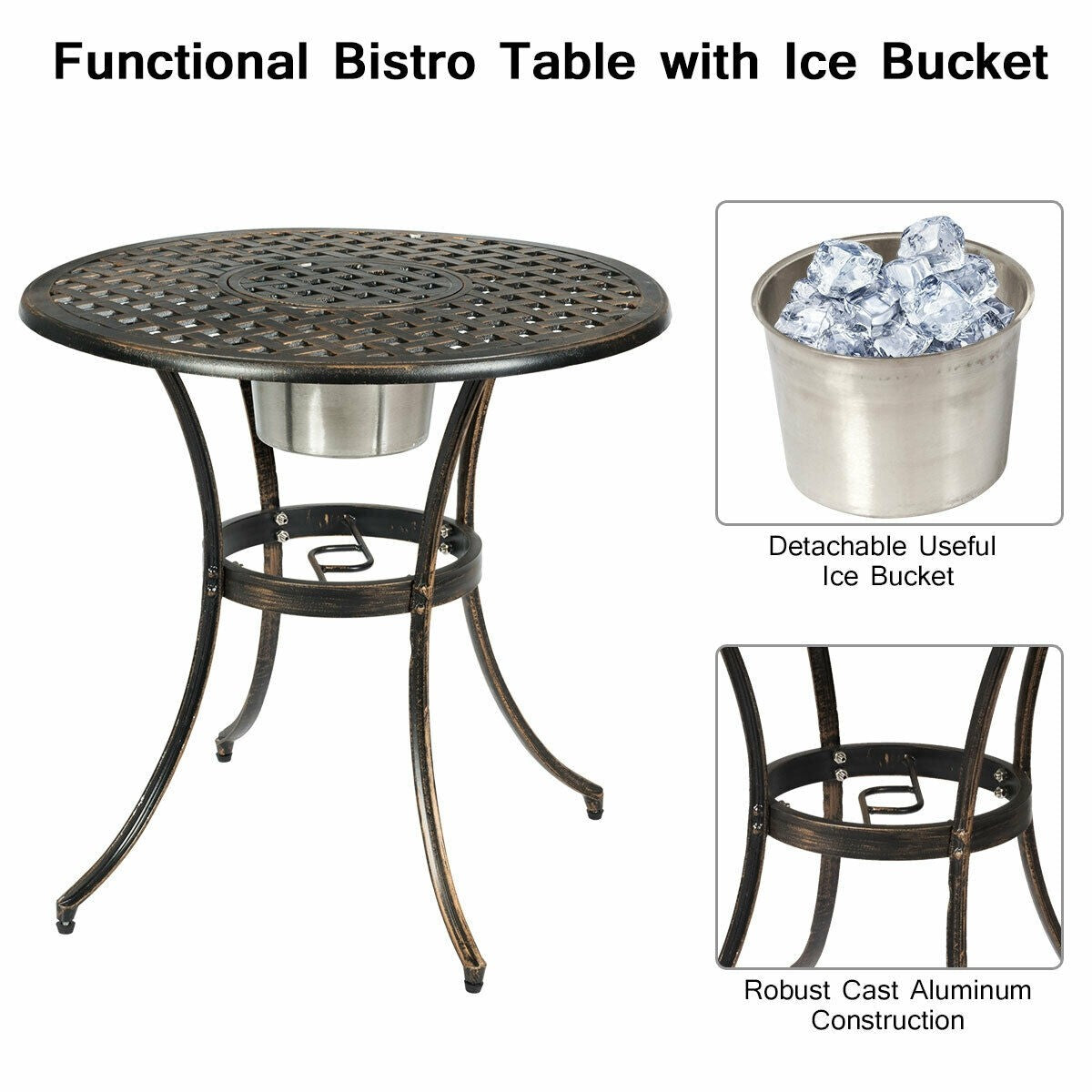 Giantex 3pcs Bistro Table Set Cast Aluminum Outdoor Patio Furniture Set (Antique Bronze)