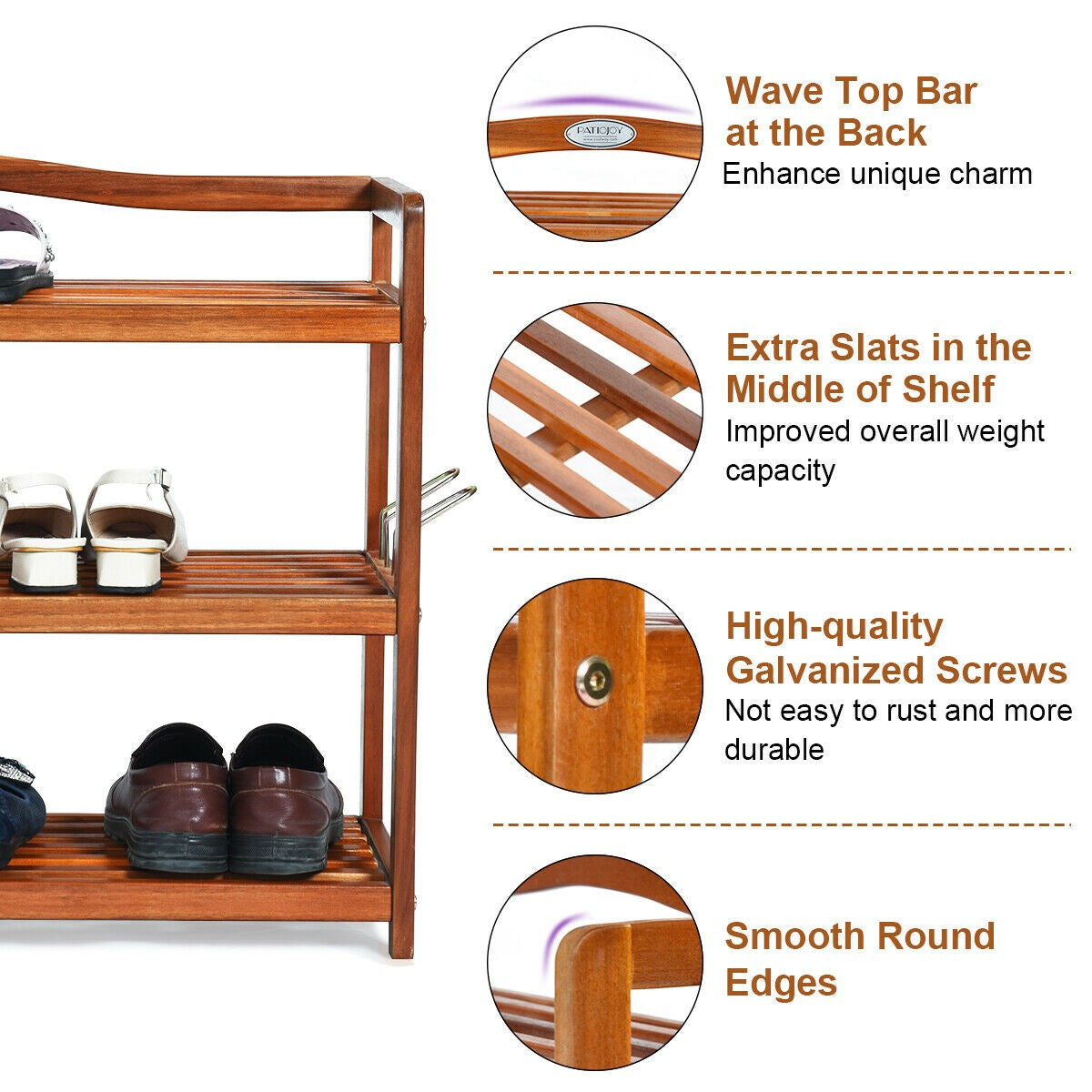 Giantex 3-Tier Wood Shoe Rack 4 Metal Side Hangers, 29"L x10.5"Wx 24.5"H