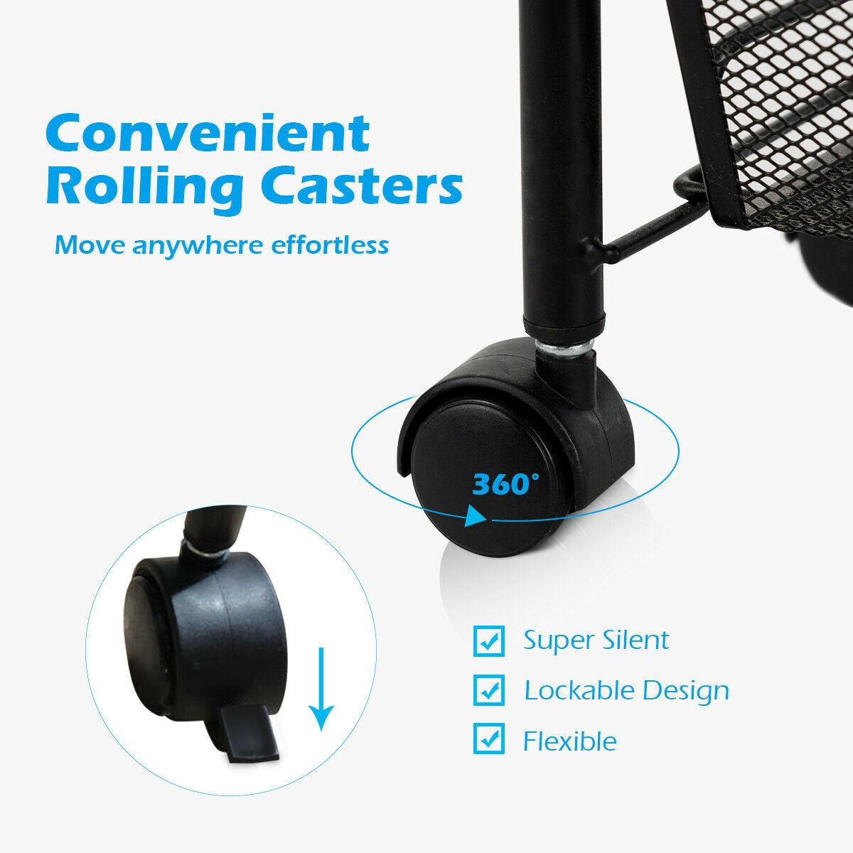 Giantex 3-Tier Mesh Rolling Cart on Wheels (Black)