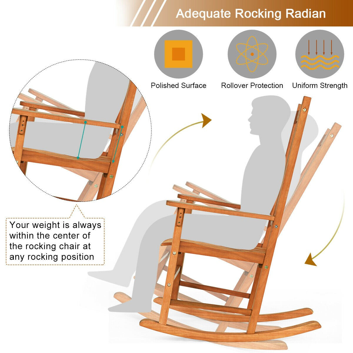 Porch Rocking Chair, Solid Wood Rocker