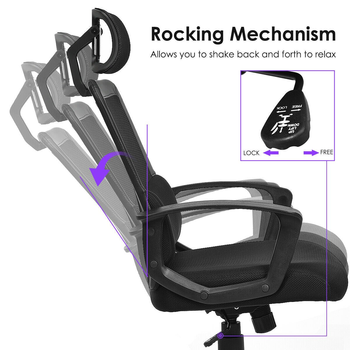 Mesh Office Chair, Swivel Computer Task Chair, Adjustable Armrests (Black)
