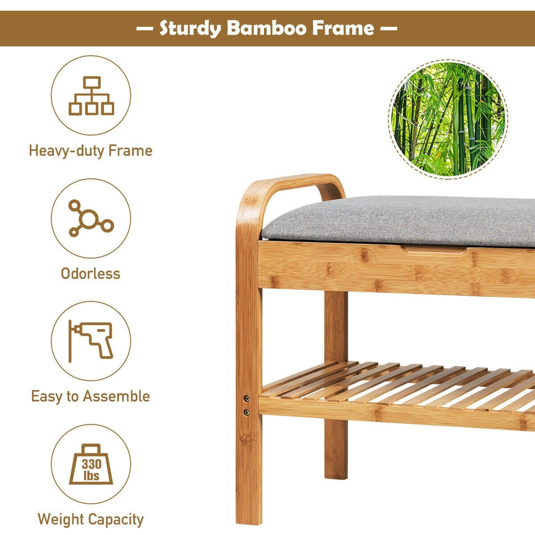 Giantex Shoe Rack Bench with Storage, Bamboo Storage Bench with Cushioned Seat, Holds Up to 330 LBS