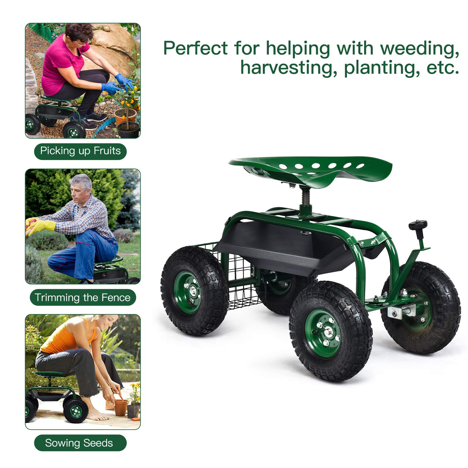 Giantex Mobile Garden Workseat, Lawn Wagon Cart (Green)