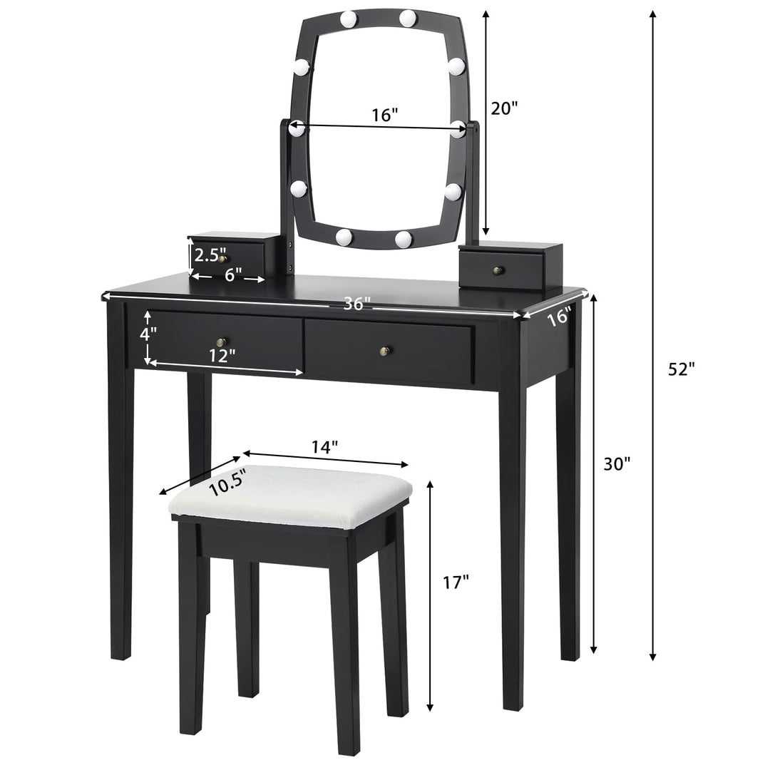 Giantex Modern Bedroom Makeup Desk Dressing Table with Cushioned Stool for Girls Women