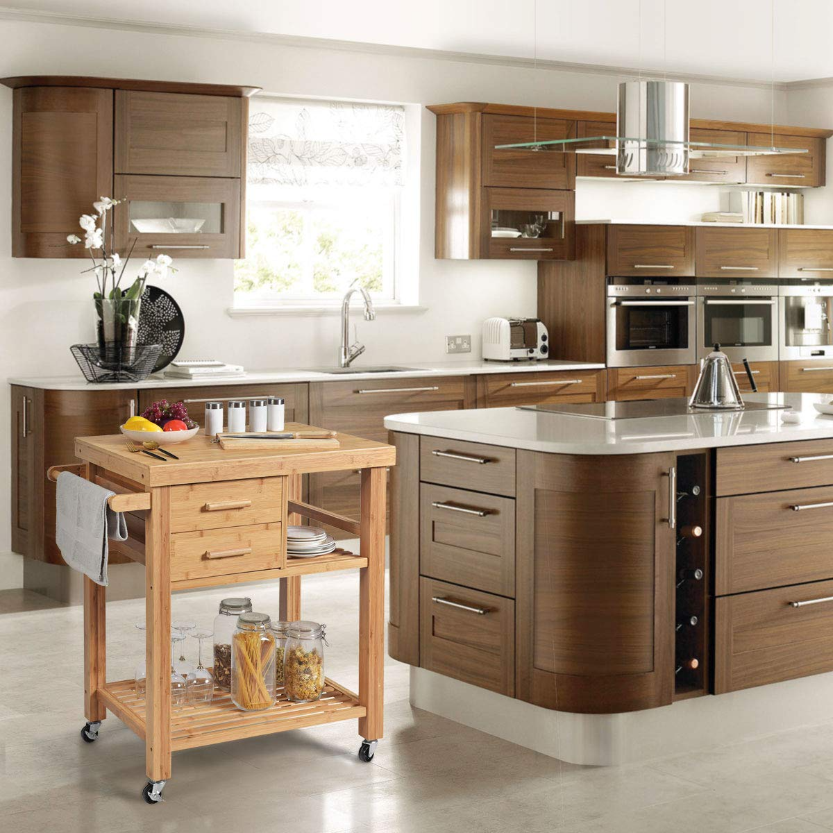 Giantex Kitchen Island, Bamboo Island Cart, Natural