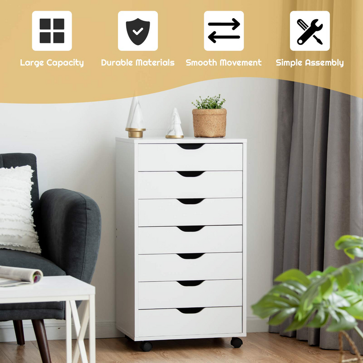 Giantex Drawers Cabinet Mobile Lateral Filing Organizer with 7 Drawers and Wheels Mobile Side Cabinet Chest
