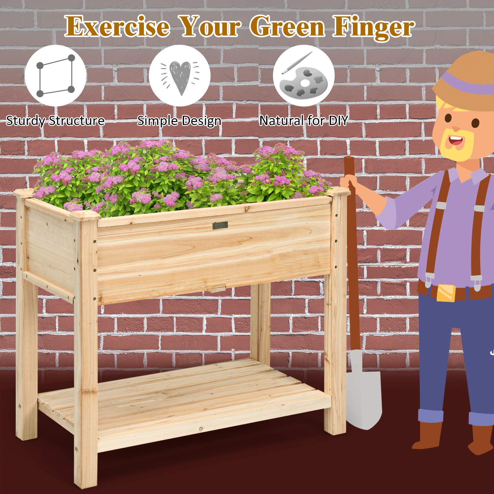 Outdoor Planter Box W/Shelf for Garden Patio Backyard