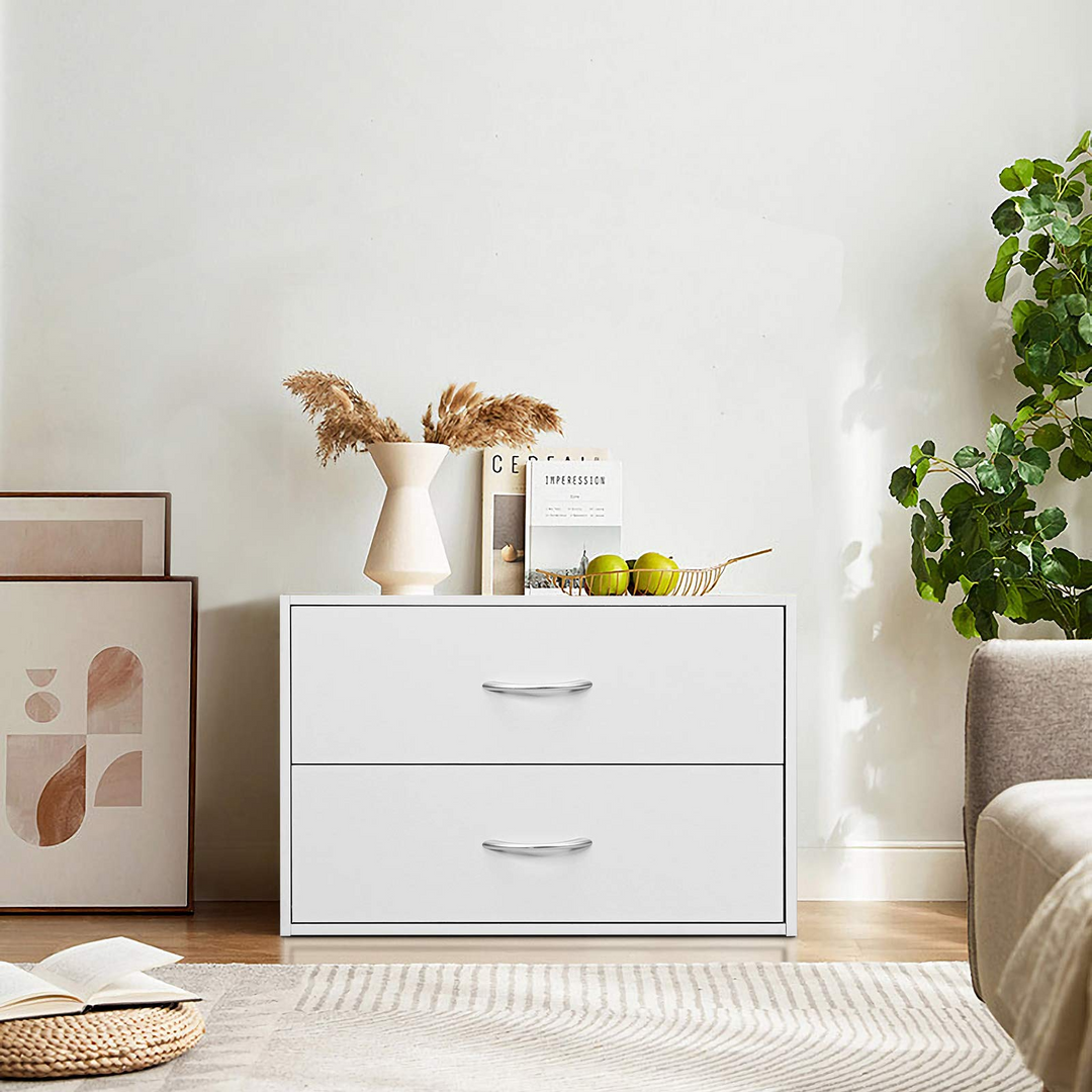Giantex Dressers Stackable 2 Drawer Horiztonal Organizer W/Handles Dresser Tower, White