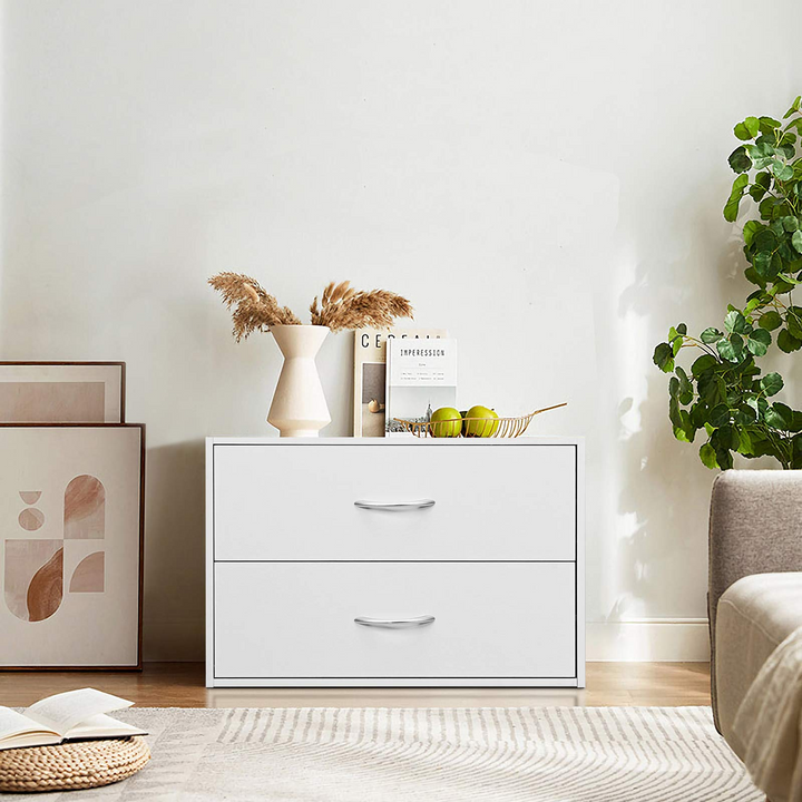 Giantex Dressers Stackable 2 Drawer Horiztonal Organizer W/Handles Dresser Tower, White