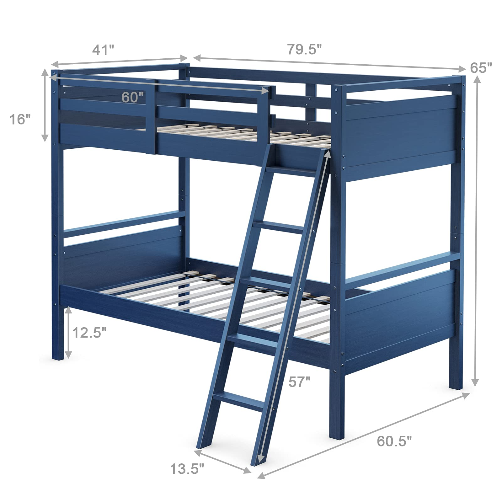 Giantex Twin Over Twin Bunk Bed, Solid Wood Twin Bunk Bed Convertible Into Two Individual Beds