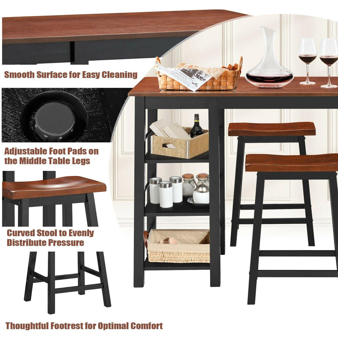 3 Piece Dining Set, Entirely Wood Counter Height Table Set with 2 Chair and 3-Tier Storage Shelves - Giantexus