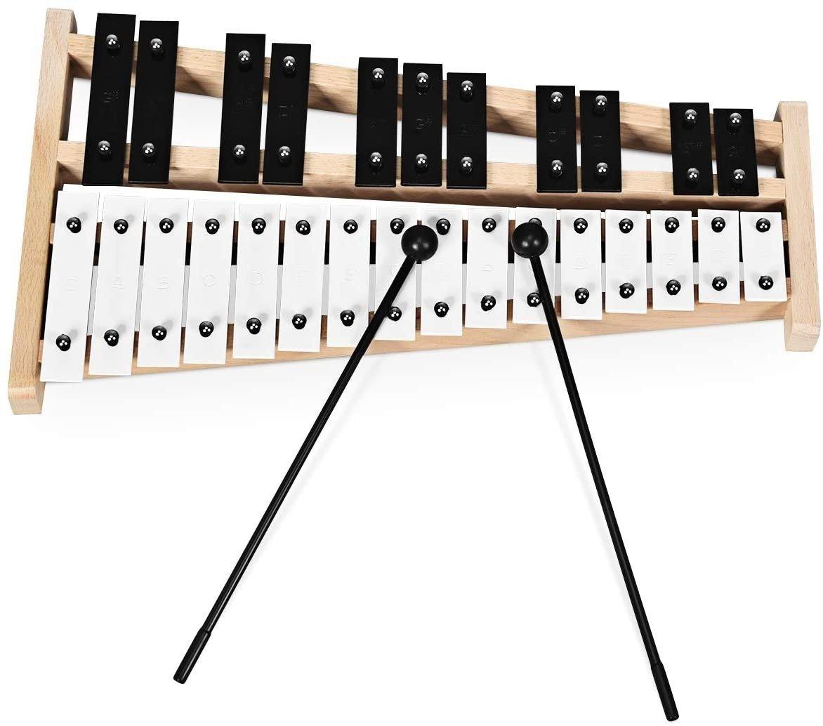 27 Note Glockenspiel Xylophone, Percussion Instrument with Wood Base - Giantexus