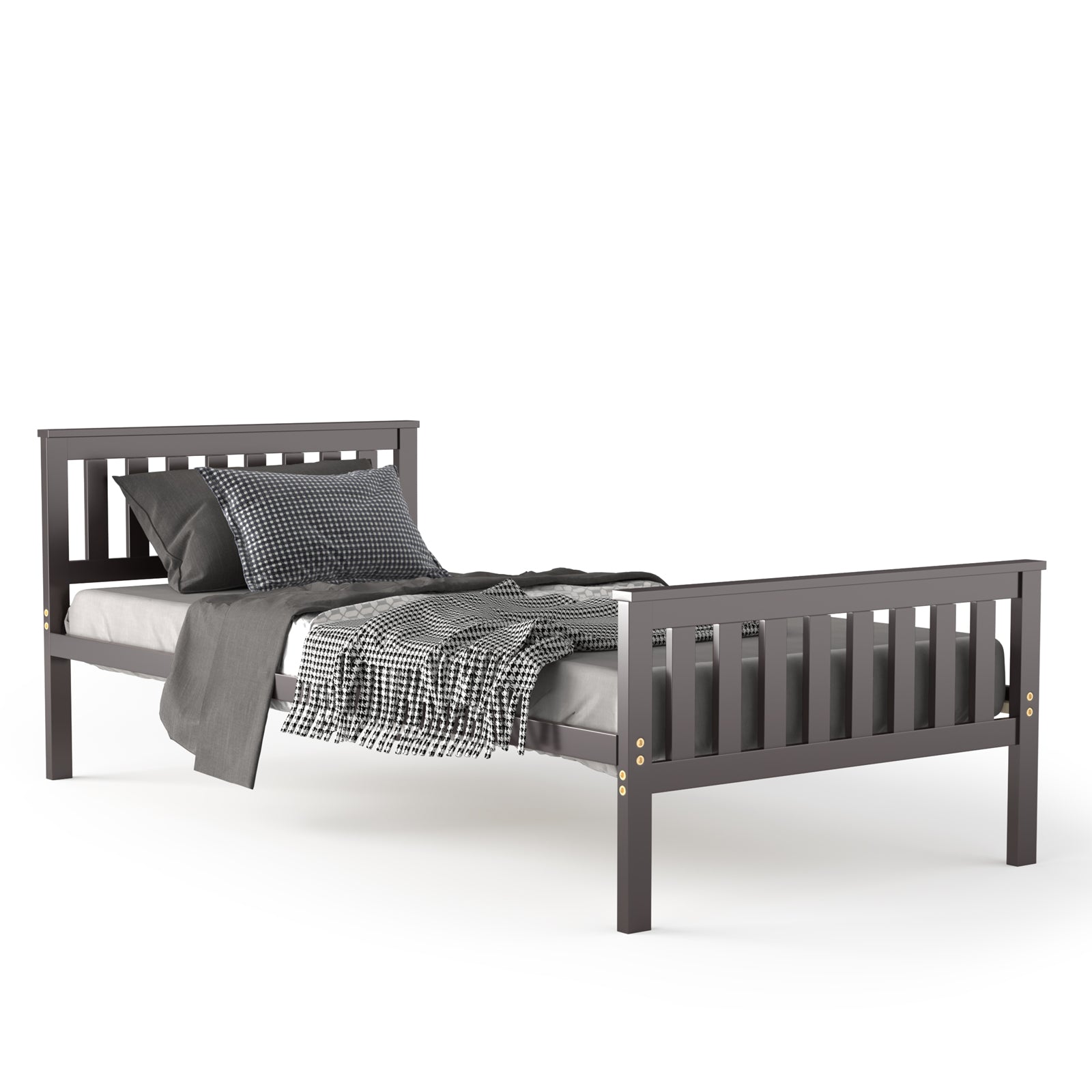 Easy Assembly Twin Size Wood Platform Bed with Headboard