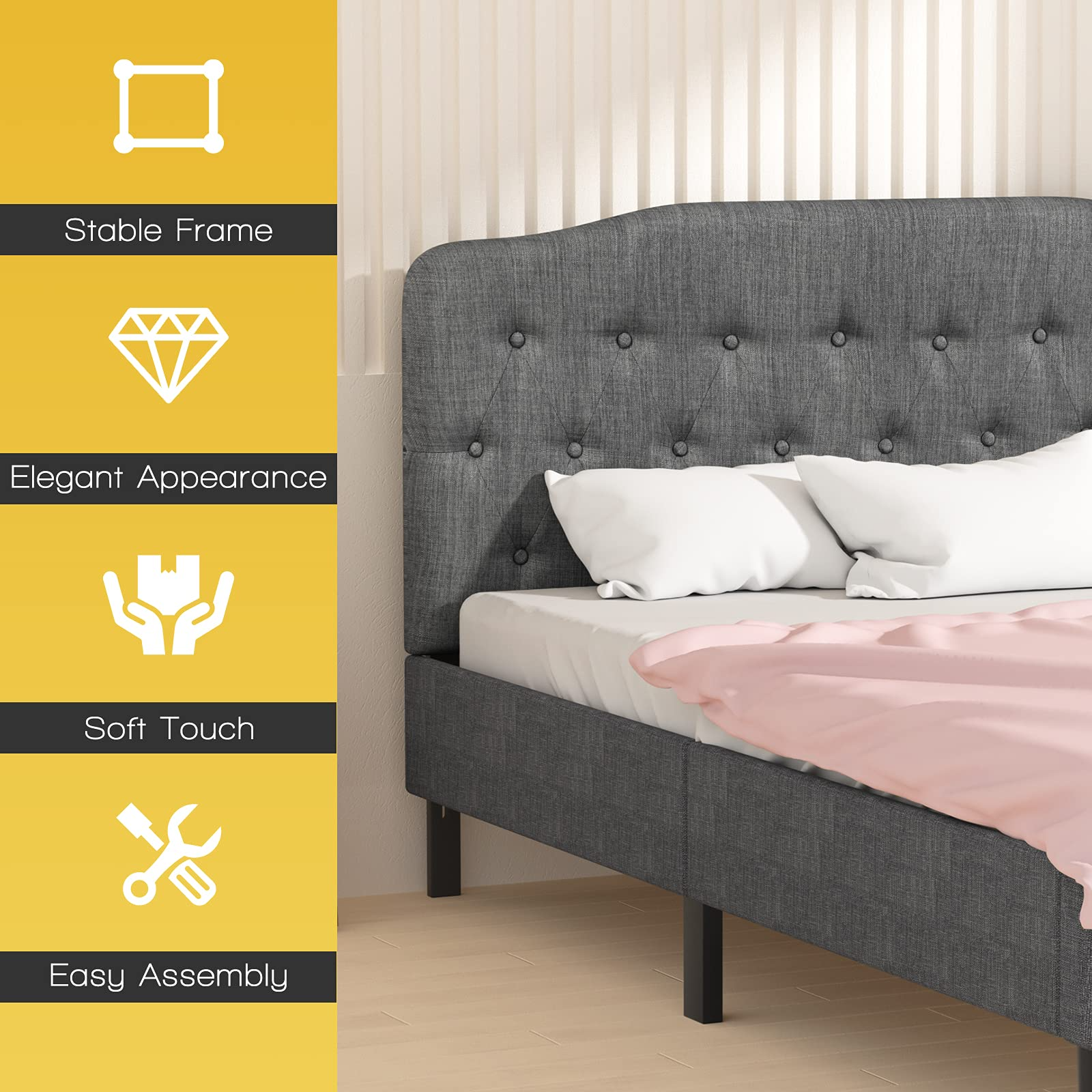 Giantex Upholstered Headboard, Button Tufted Headboard, Queen Size