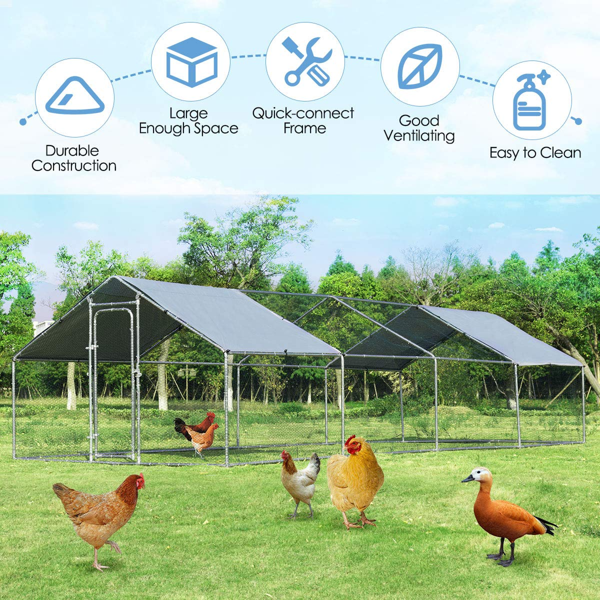 Giantex Large Metal Chicken Coop, Walk-in Chicken Coops Run House Shade Cage with Waterproof
