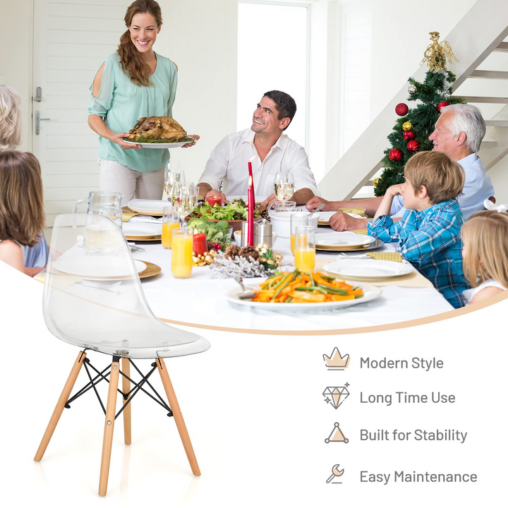 Giantex Set of 4 Dining Chairs, Clear Dining Side Chairs w/Beech Wood Legs