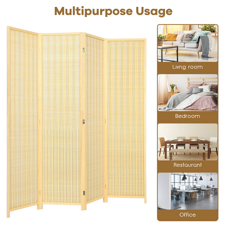 Giantex 4 Panel 6 Ft Tall Bamboo Room Divider, Folding Privacy Screen, Natural - Giantexus